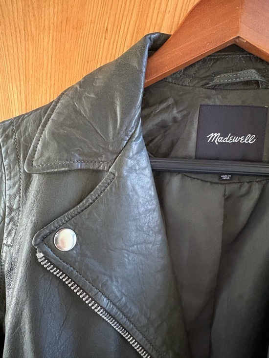 Madewell Women's Forest Green Leather Moto Jacket Medium - Picture 3 of 5